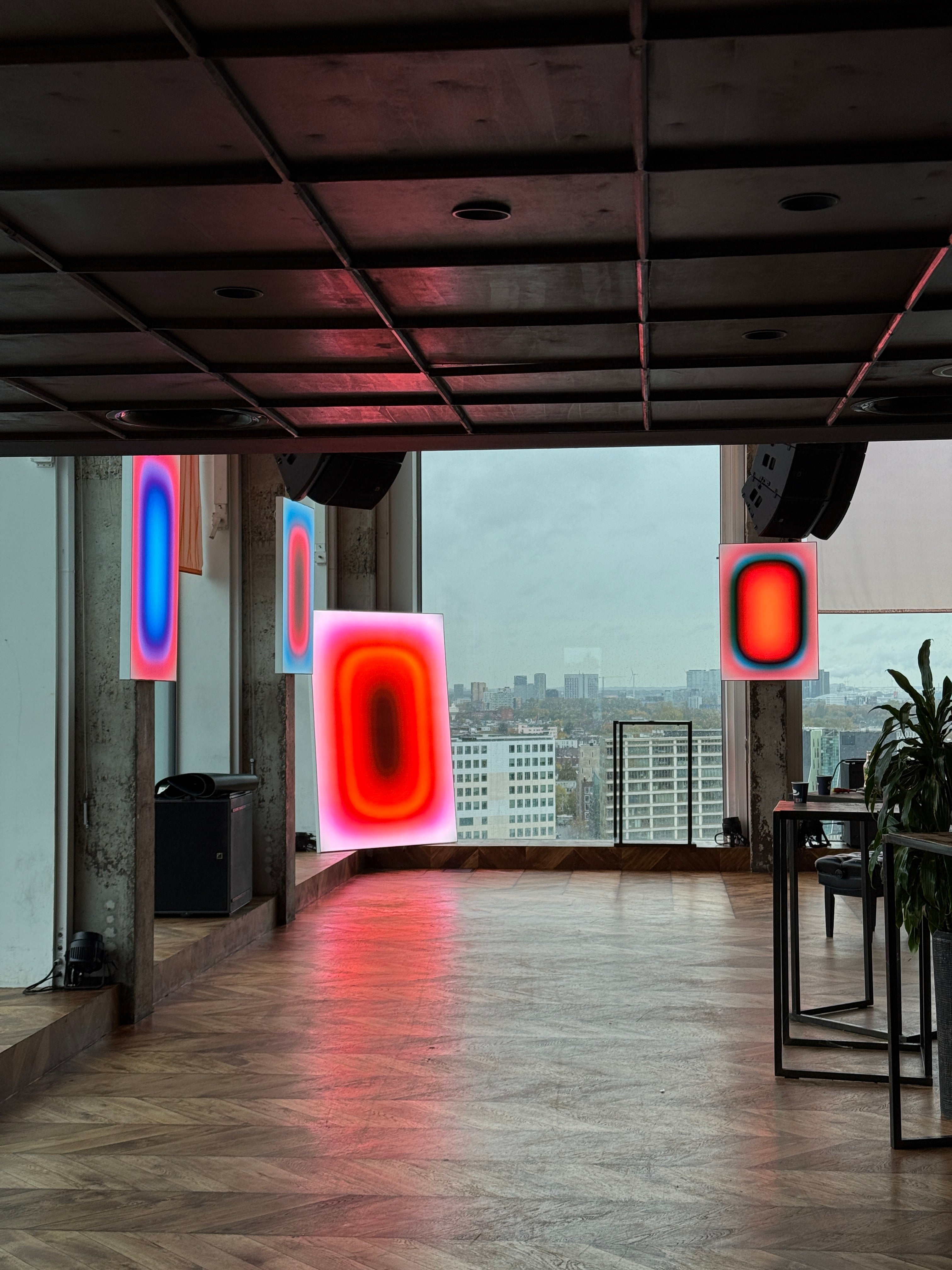 Luis West lightboxes on show at the exhibition in Amsterdam, canvas lit from within