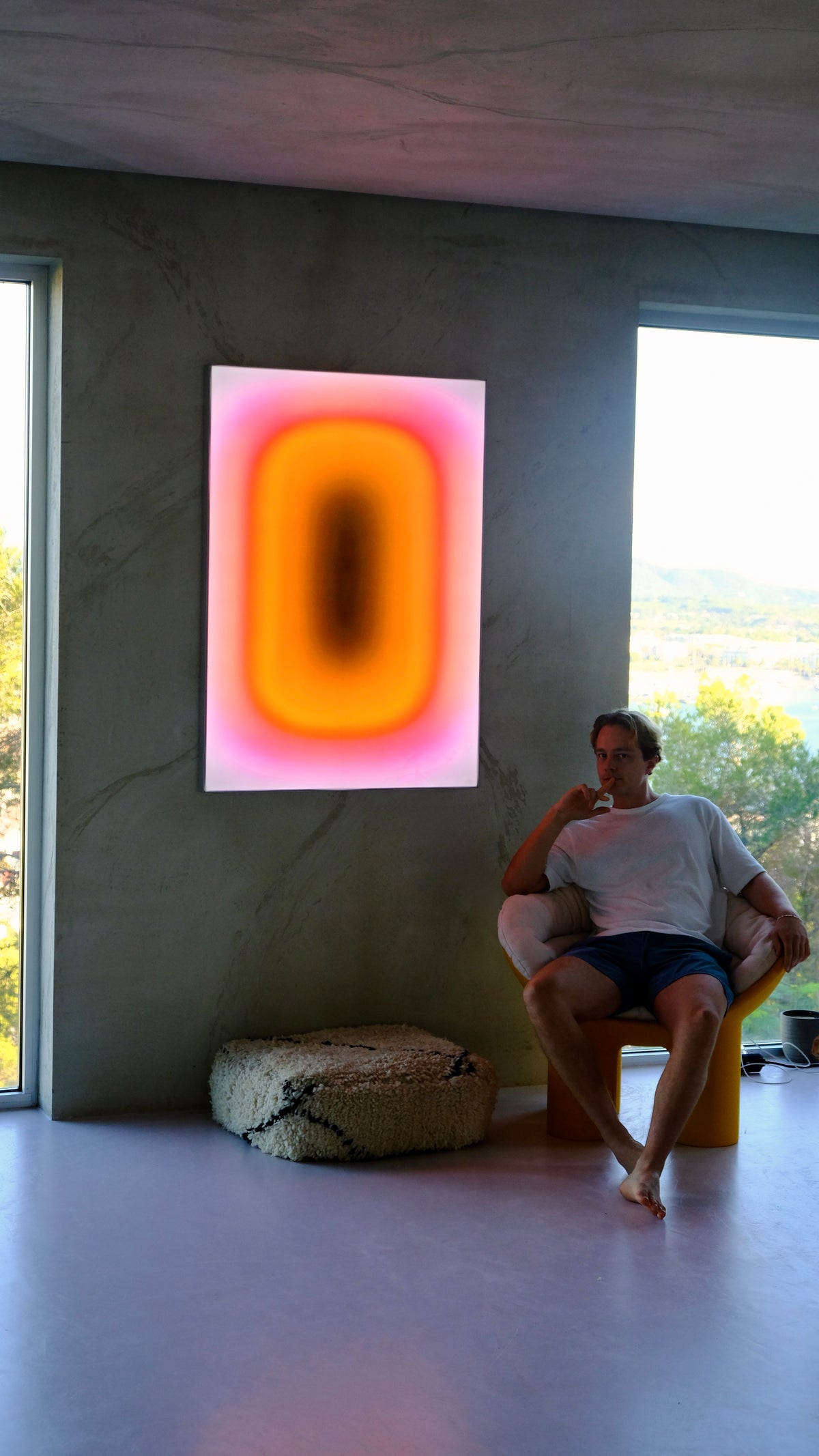 ORANGE PILL | 84x120 cm — LIGHTBOX by Luis West, canvas lit from within, brushed aluminium LED frame