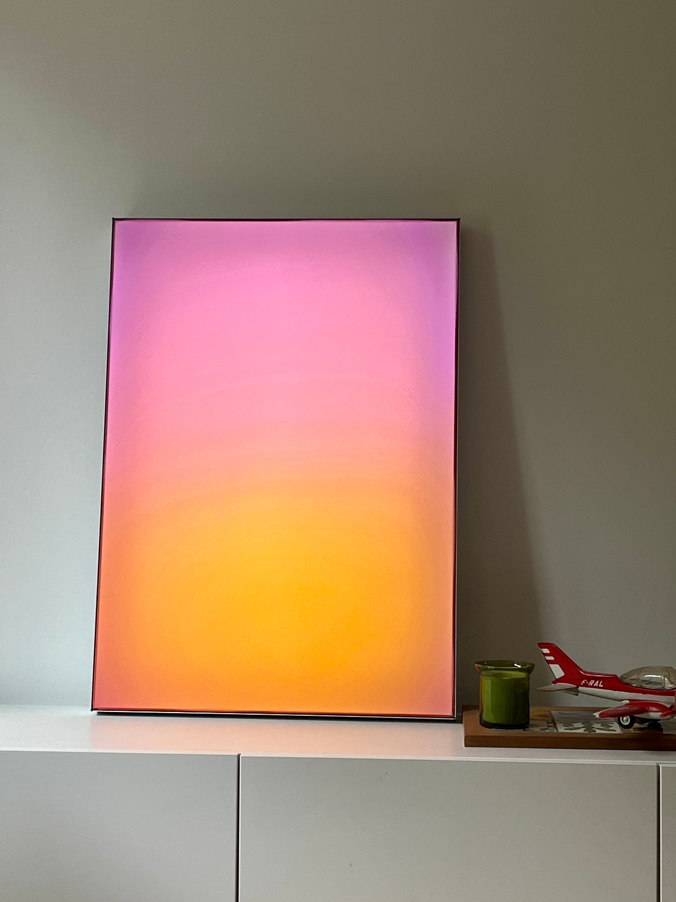 ORANGE DAWN | 60x84 cm — LIGHTBOX by Luis West, canvas lit from within, brushed aluminium LED frame