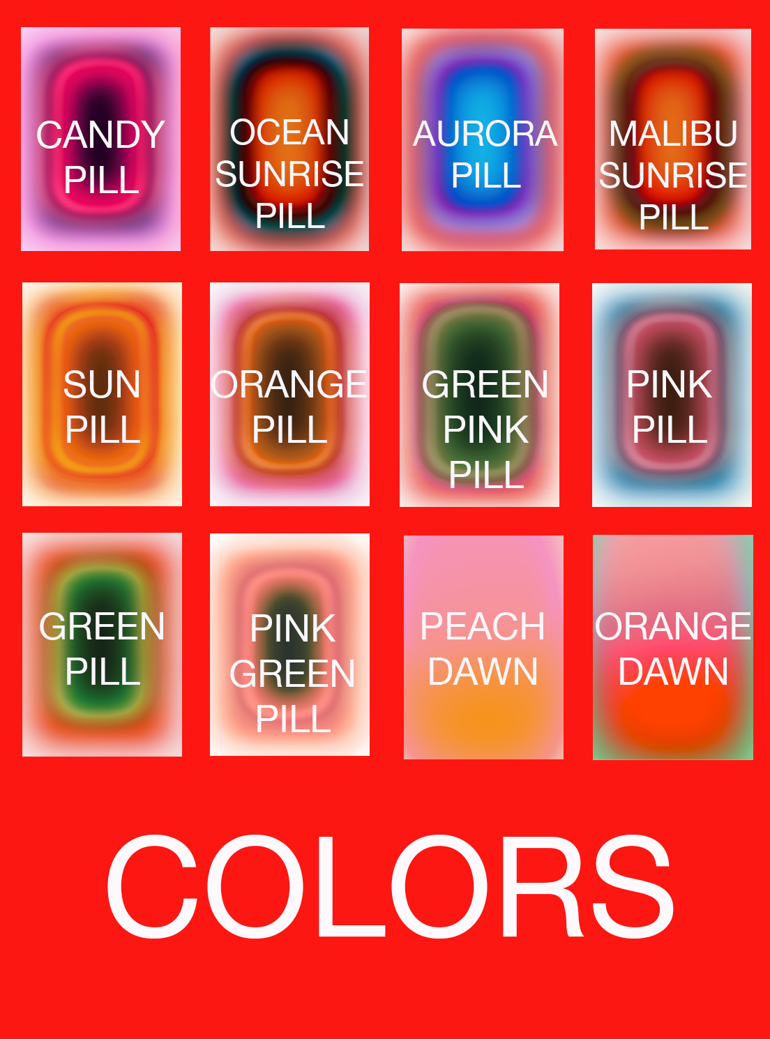 ALL COLOURS — LIGHTBOX by Luis West, overview of all available colours