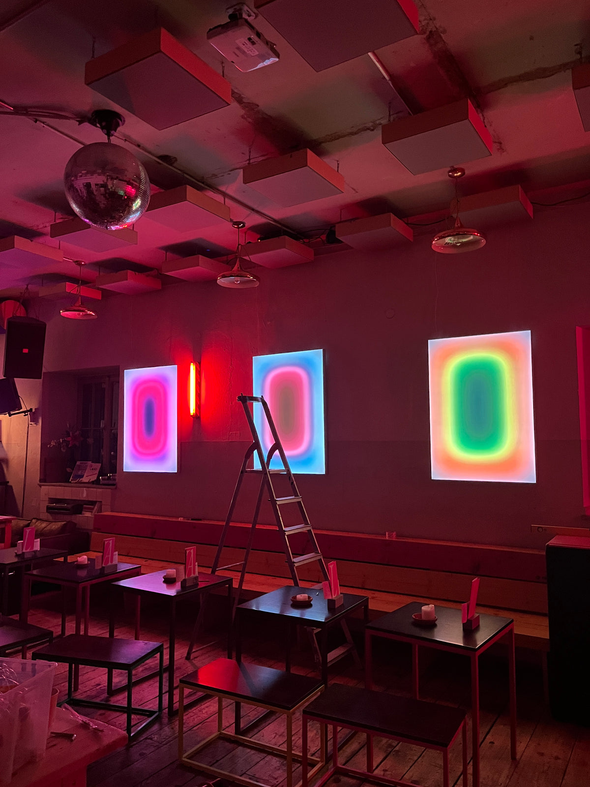 Three Luis West artworks on the wall at FYAL in Münster