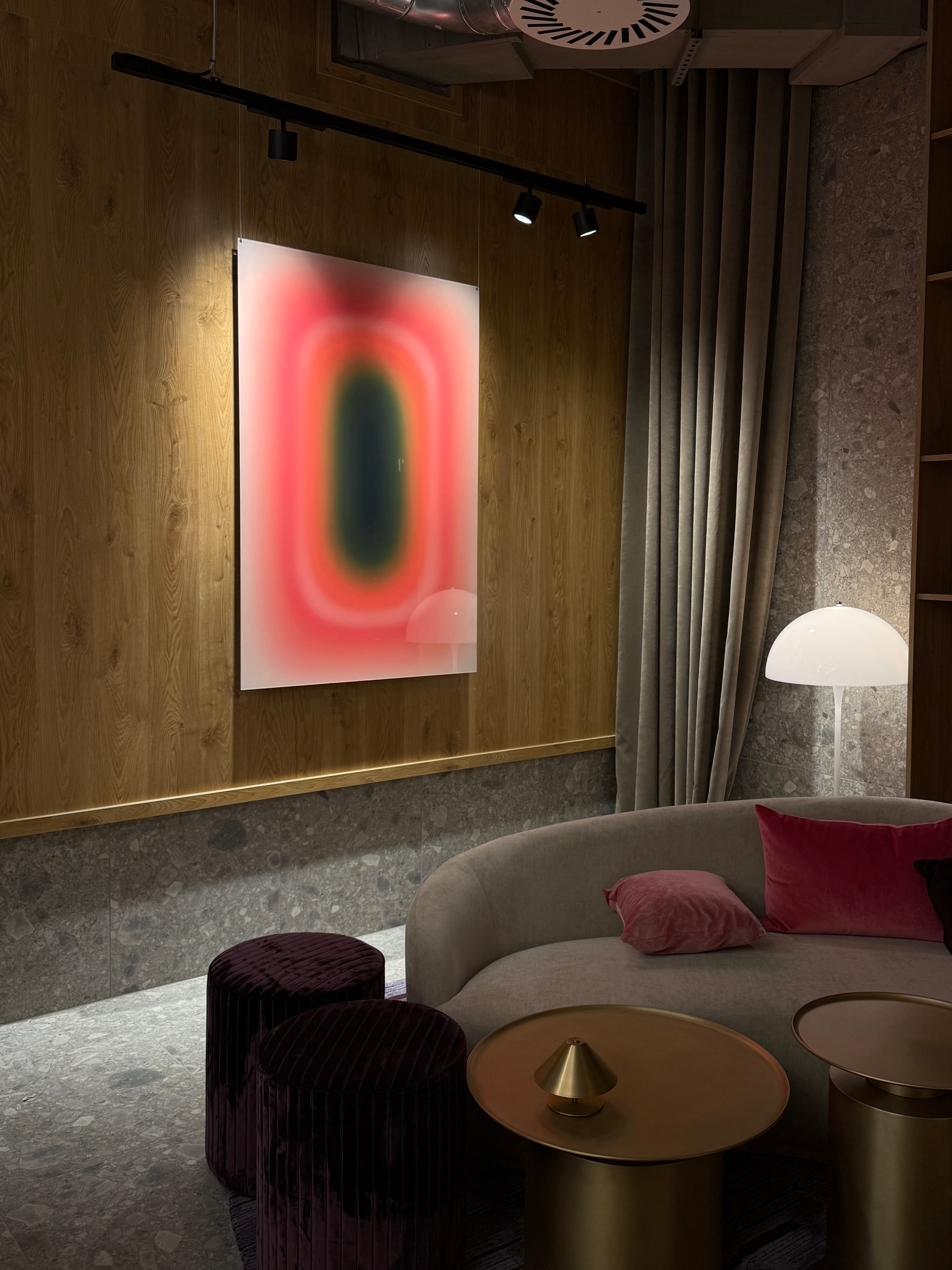 A Luis West PINK and GREEN PILL artwork in the John Reed club in Vienna